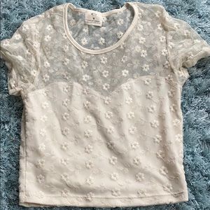 White/cream mesh cropped short sleeve